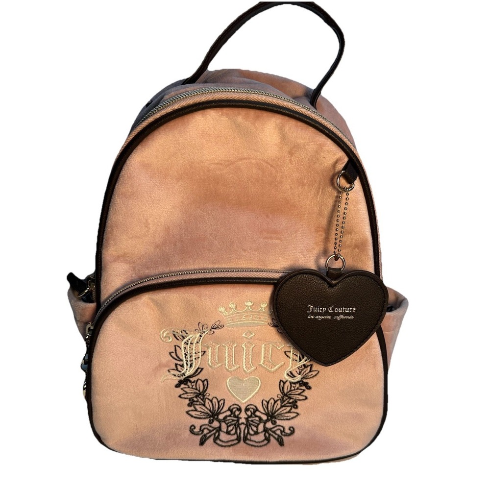 Juicy Couture Backpack Velour & Embroidered Dusty Blush/Chocolate Royal Moment
